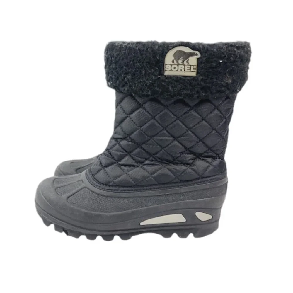 Sorel Girl's Black Powder Storm NY1632-011 Fur Mid-Calf Winter Boot Size‎ 4